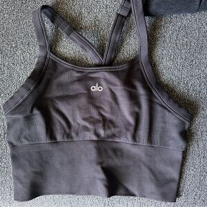 ALO Yoga Charcoal Ribbed Sports Bra